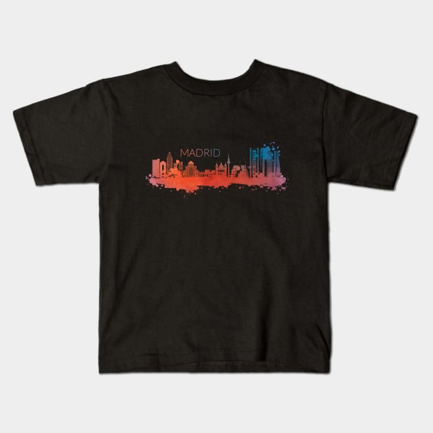 Madrid Watercolor Skyline Kids T-Shirt by LR_Collections